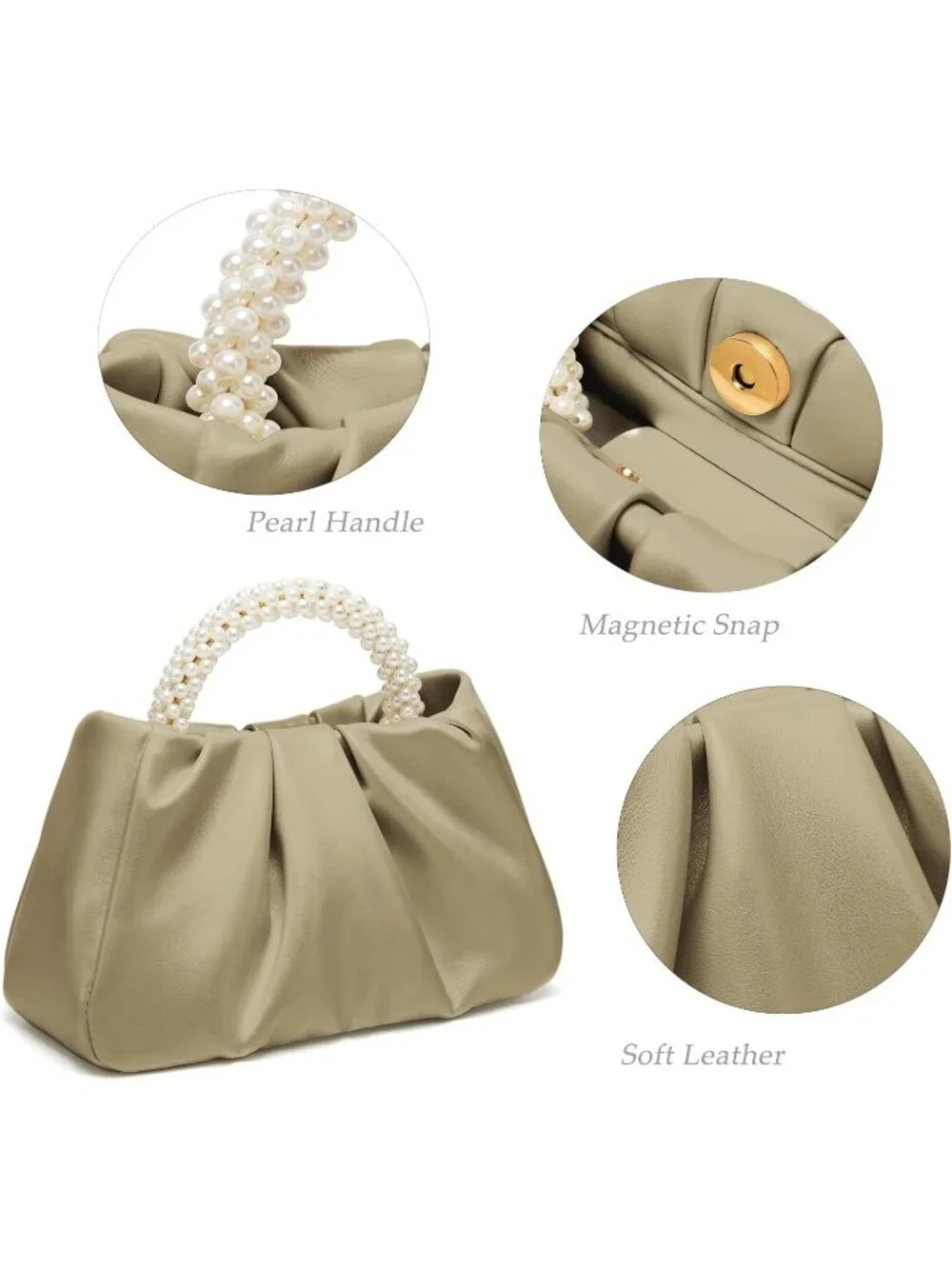 👜Women's Gold Leather Wedding Party Pearl Elegant Clutch Purse Magnetic Snap